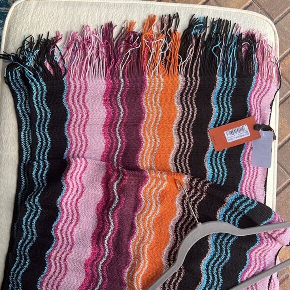 MISSONI 32% wool 24% viscose LUREX large fringe knit scarf multicolor - Picture 3 of 10